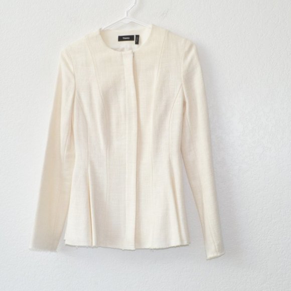 THEORY Tweed Movement Jacket Cream Size 00 - Picture 2 of 16